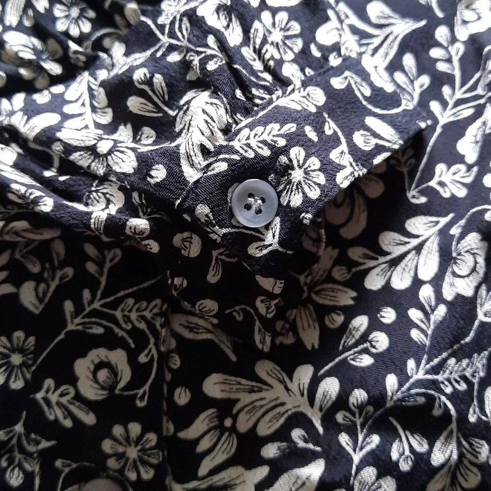 J.Crew Re-Imagine Black and White Floral Inseam Pockets Ruffle Collar Dress XS